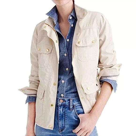 J. Crew Women's Khaki Cream Cotton Cement Field Utility chore Jacket Size XXS - Picture 1 of 4
